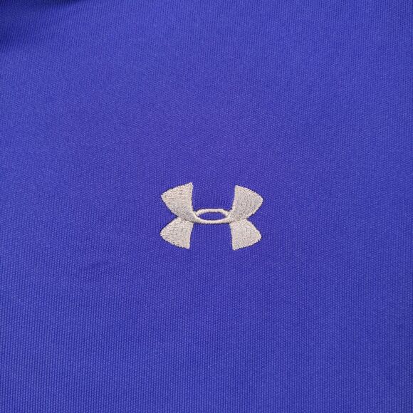 Under Armour Men's Polo Shirt Blue Large Loose Heatgear Logo Short Sleeve - Picture 4 of 16